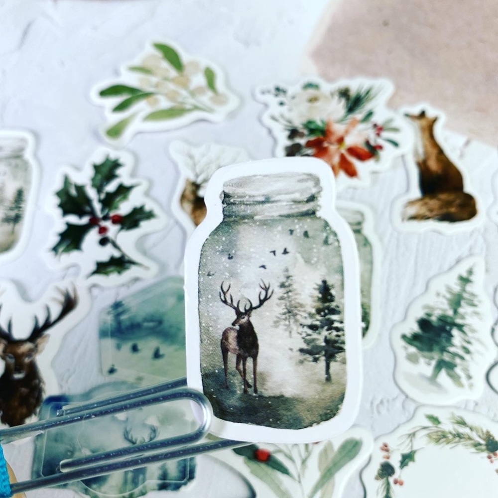 Majestic Elk, Winter Forest, Berries, Mason Jars, 46 Stickers - Picture 9 of 10
